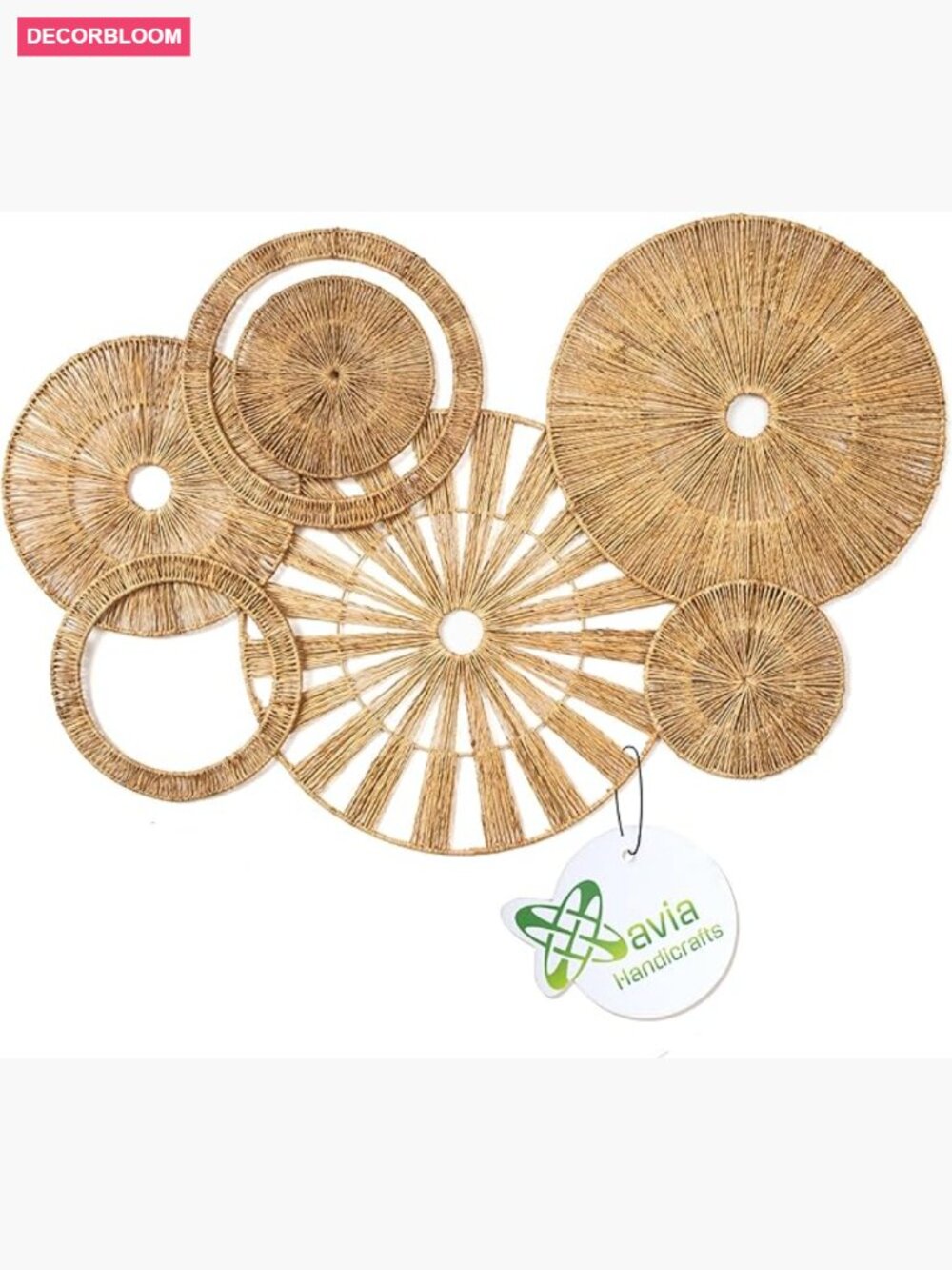 Set of 7 Boho Wicker Rattan Wall Baskets for Home Decor